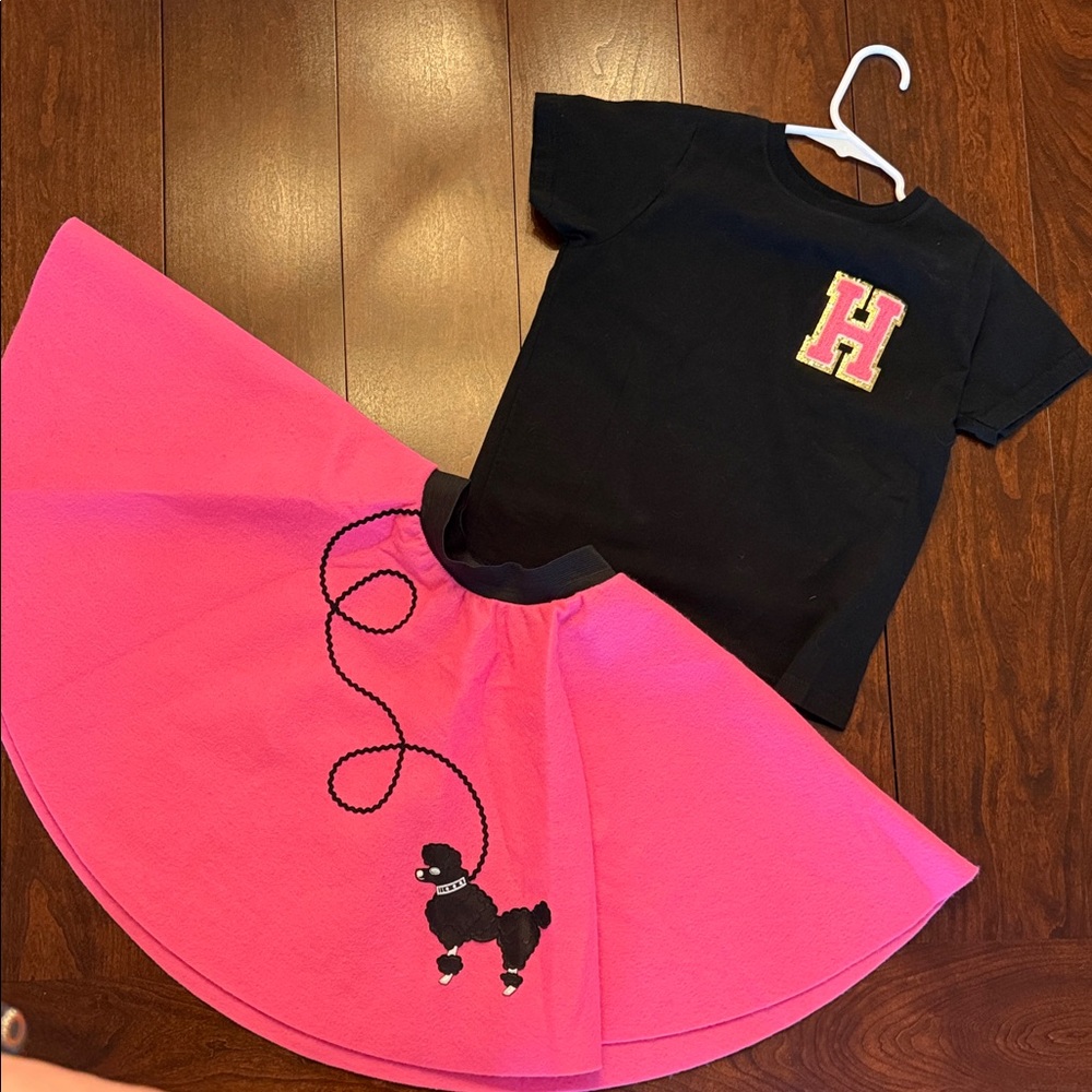 Kids Pink Poodle Circle Skirt with Black Tee
